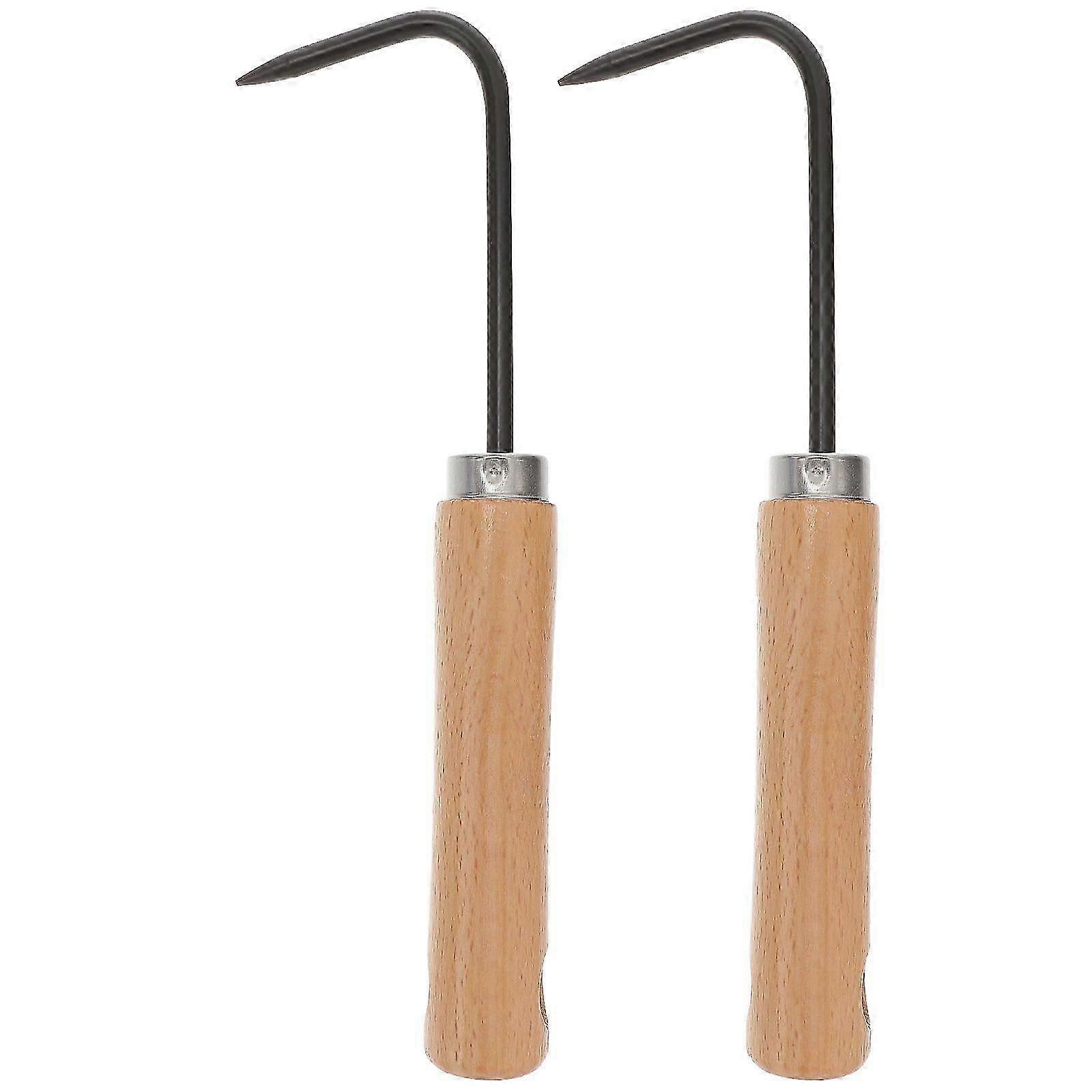 2pcs Root Remover Wooden Handle Manganese Steel Manual Weeder for Garden