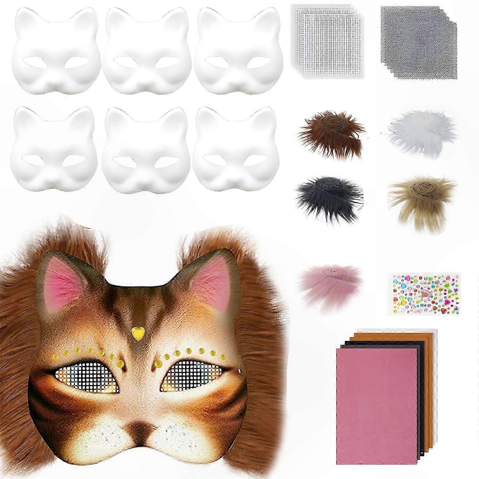 Hand-Painted Plush Animal Mask for Halloween Parties and Events with Cat Design