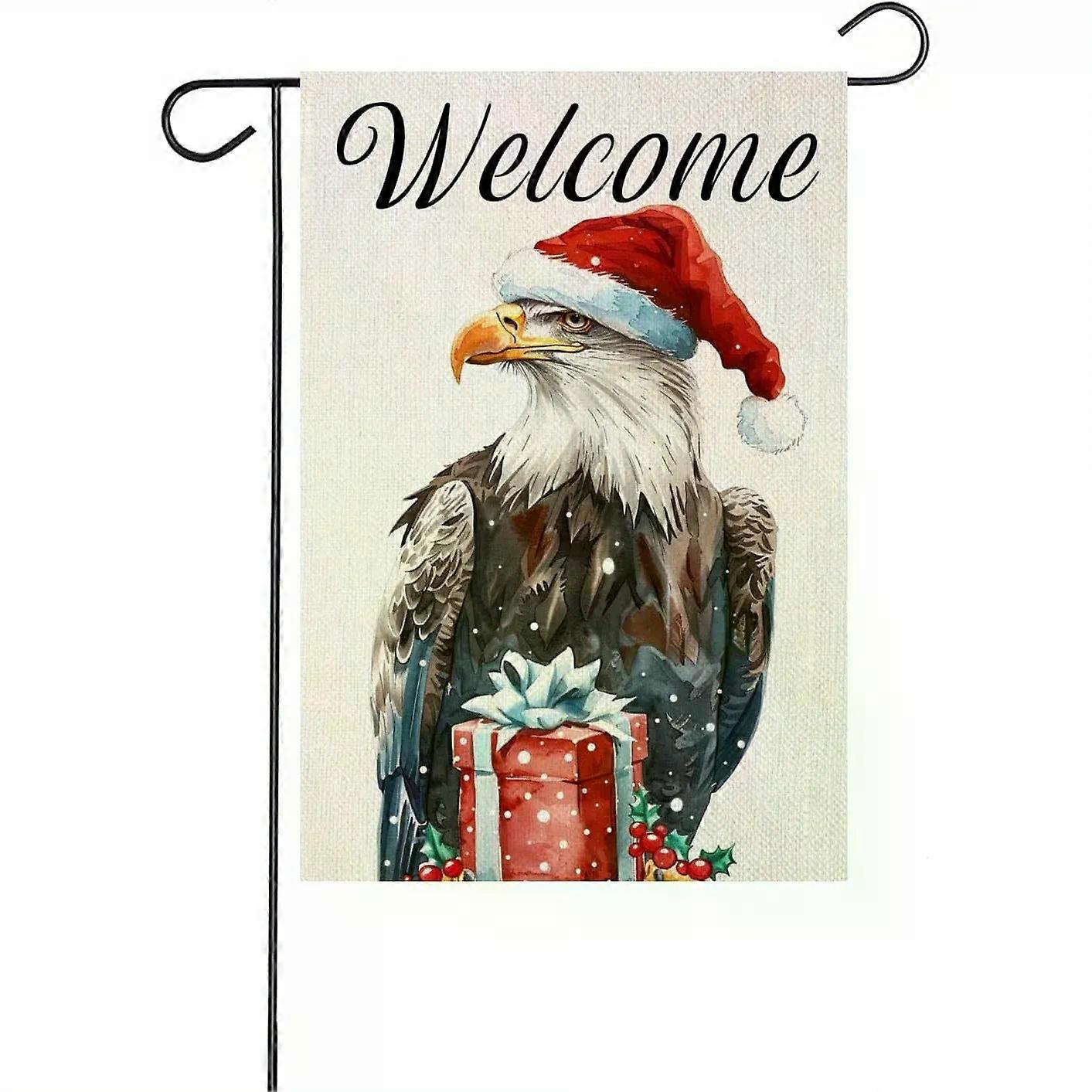 דגל גן חורף דו צדדי חגיגי בסגנון נשר, קישוט חיצוני כפרי בגודל 12x18 אינץ' עם נוף מושלג