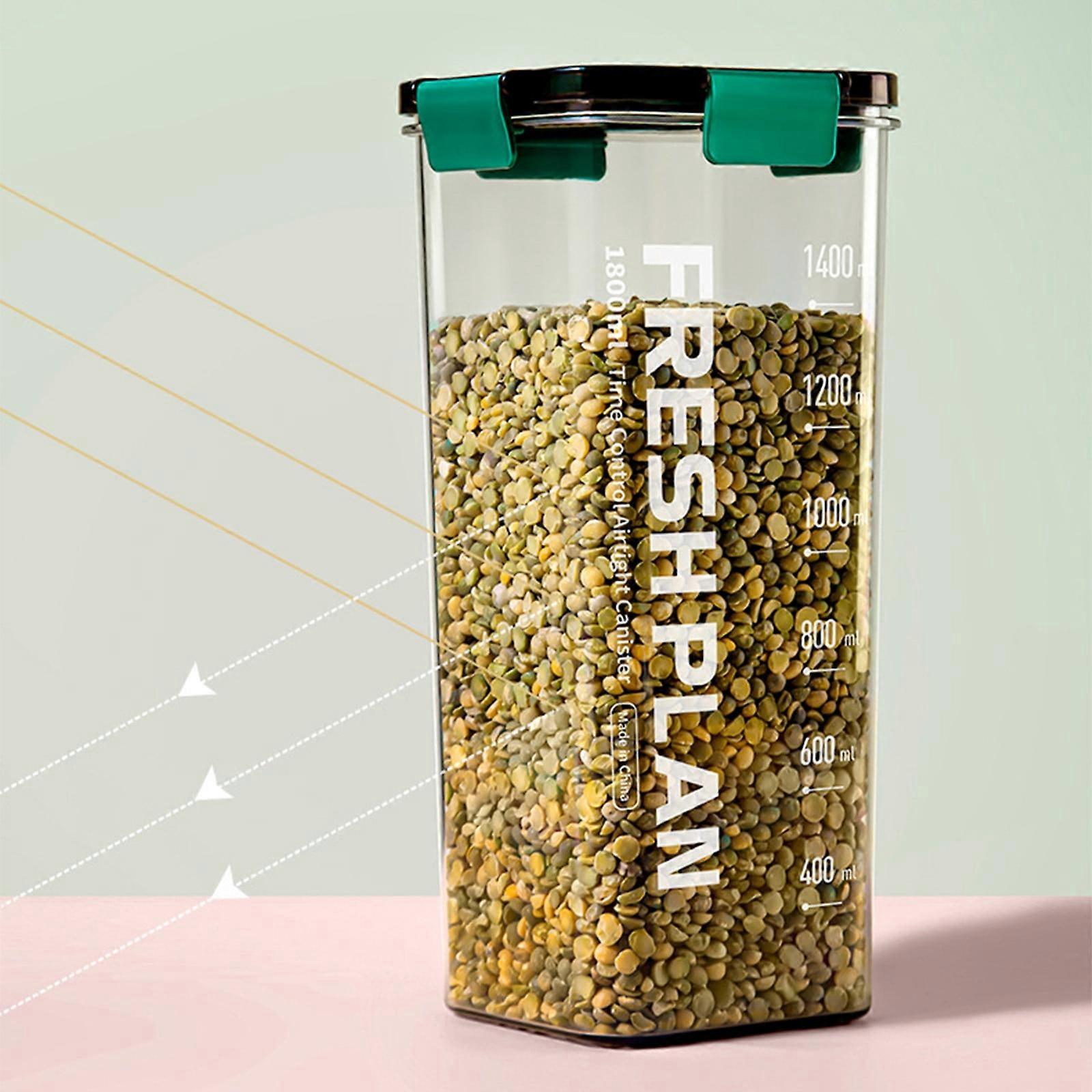 WJSXC Airtight Cereal Storage Container with Lids, Clear Airtight Kitchen Food Storage Container for Grain, Sugar, Flour, Rice, Nut, Snacks E