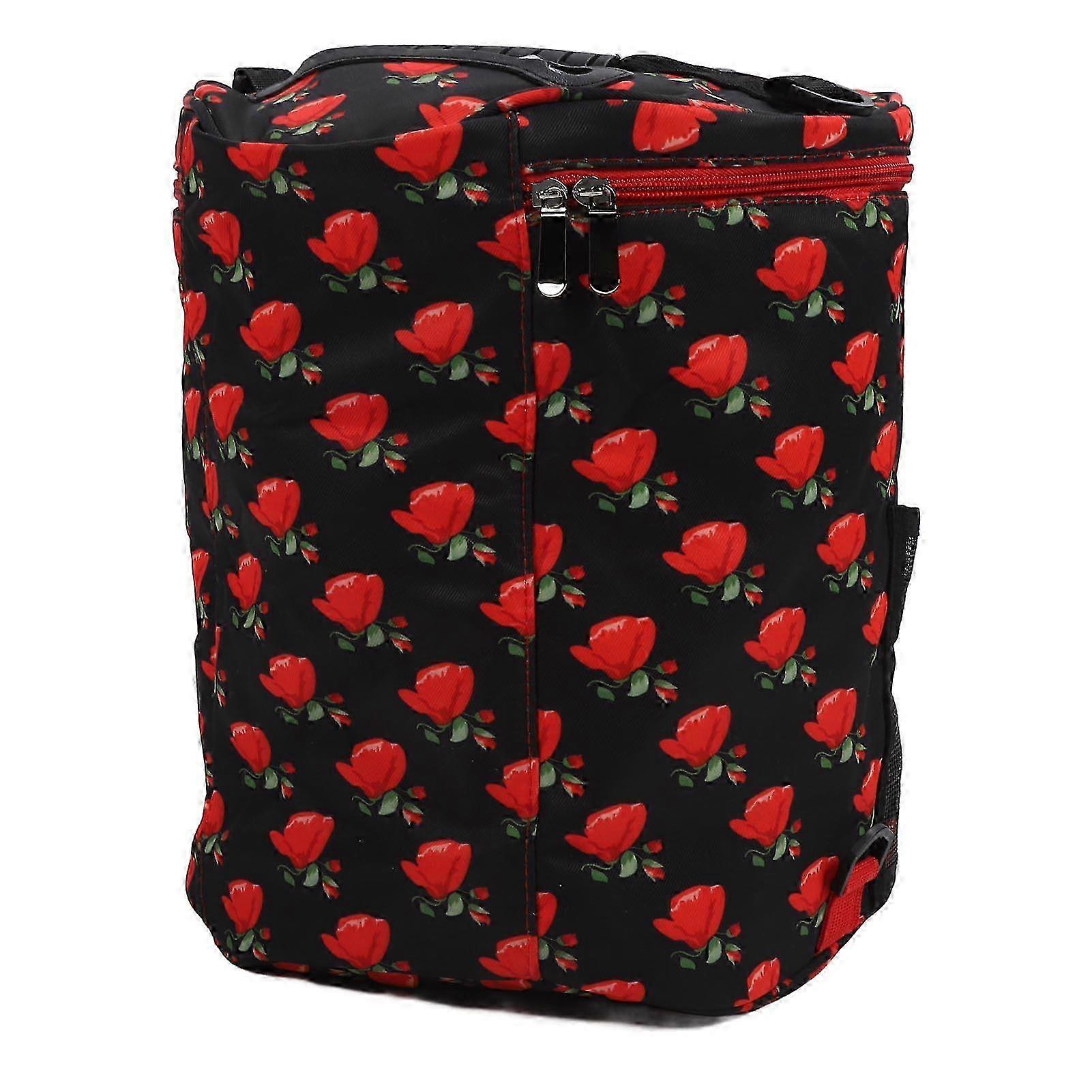 Large Capacity Round Yarn Storage Bag with Rose Pattern, Crochet Hook Organizer Holder Case