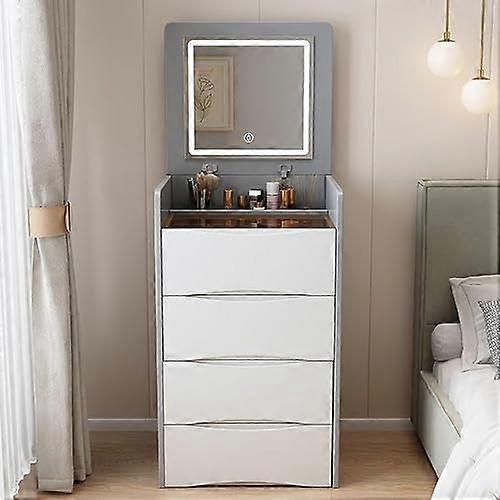 3 In 1 Dressing Table With Flip  Mirror Rolling Stool LED Lights Makeup Station 3 Color LED Mirror Dr Grey 48cm