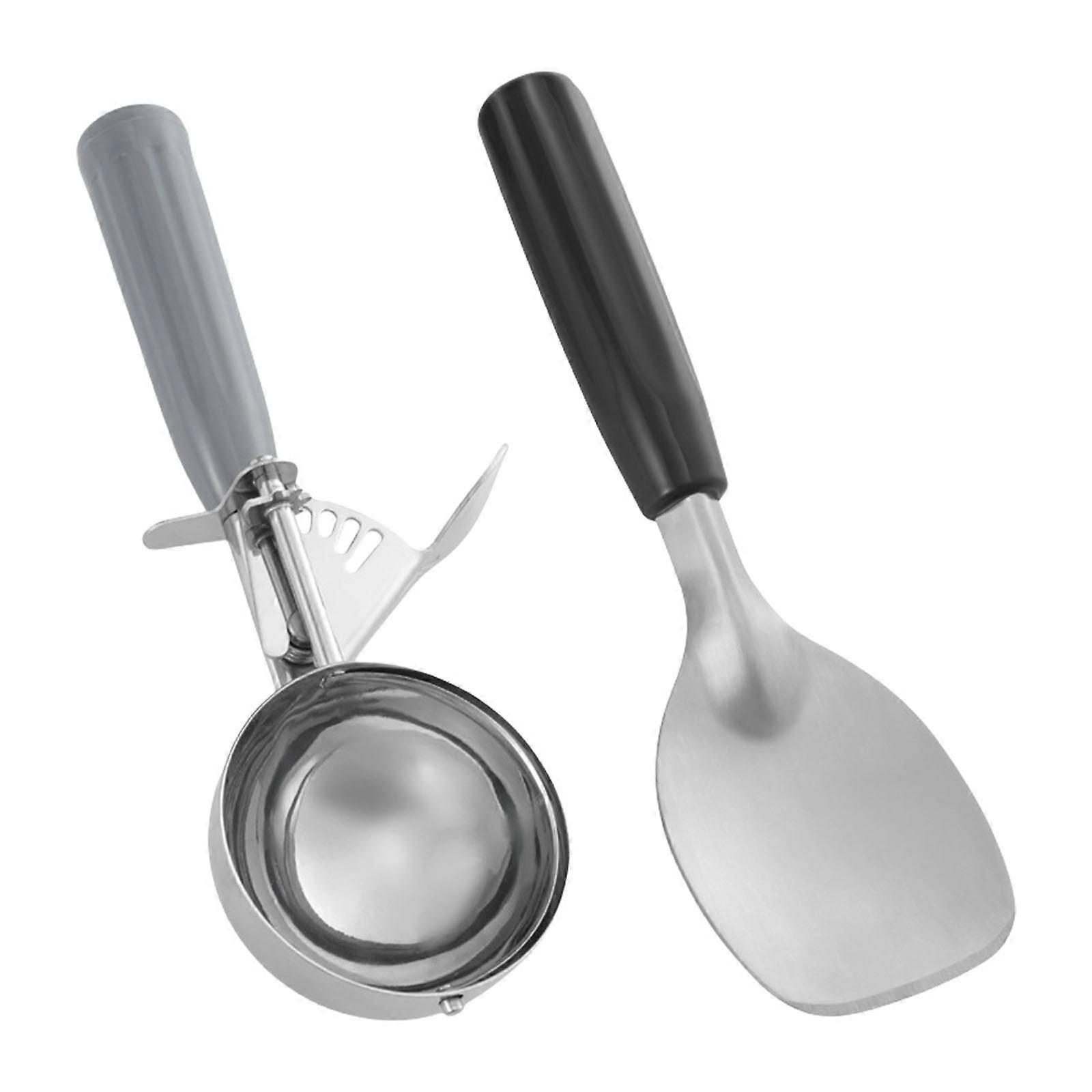 2Pcs Stainless Steels Ice Cream Spoon Fruit Mashing Spoon Diggers With Plastic Handle Kitchen Tool Hardened Spade Enduring Multicolor