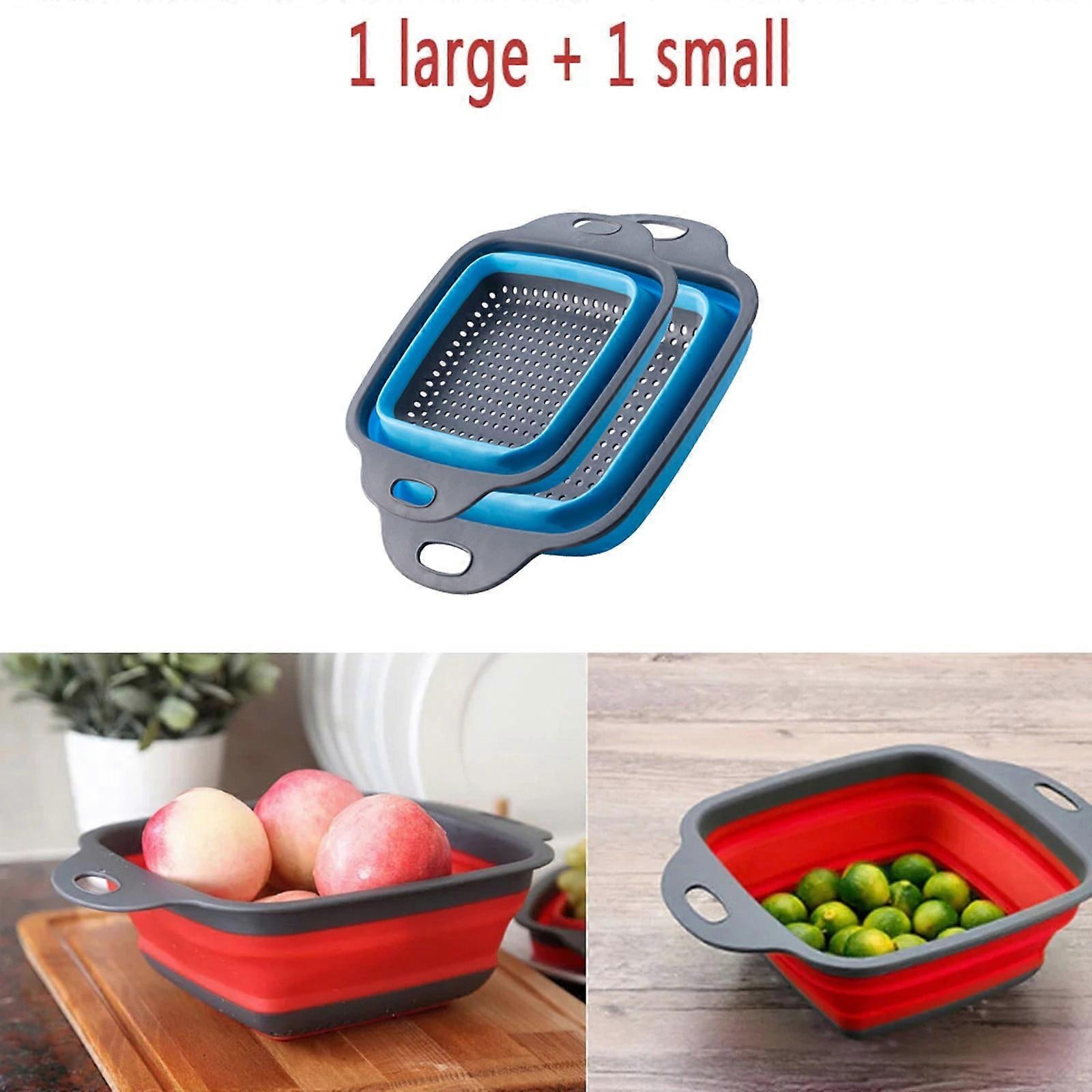 Uclet Drain Rack Vegetables And Fruits Kitchen Mesh Folding Silicone Colander Strainer Set Collapsible Colander Set 2pcs