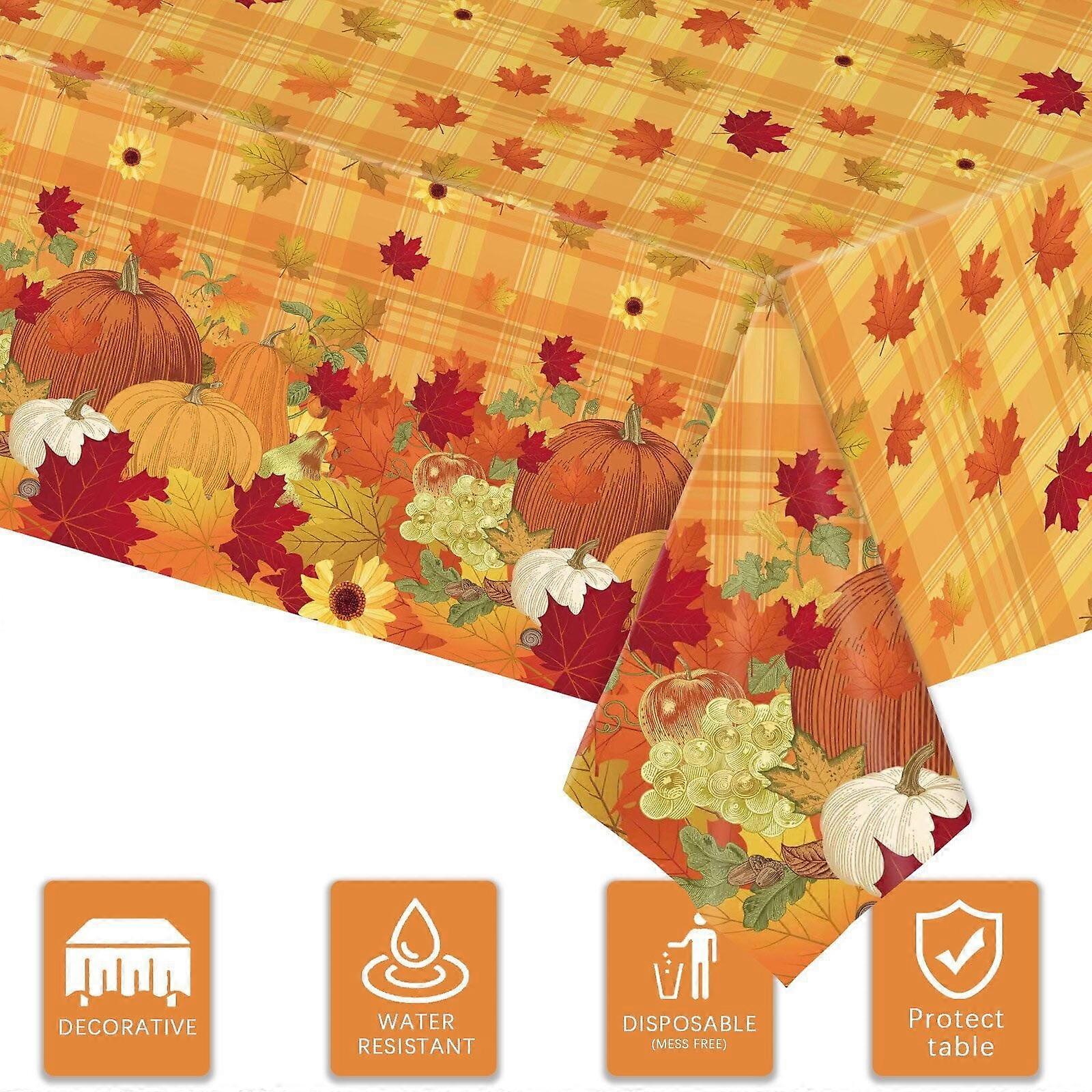Fankiway Thanksgiving Tablecloth Fall Rectangle Tablecloth, Maple Leaf Pumpkin Pattern Tablecloth, Disposable Tablecloths for Fall, Harvest, Party