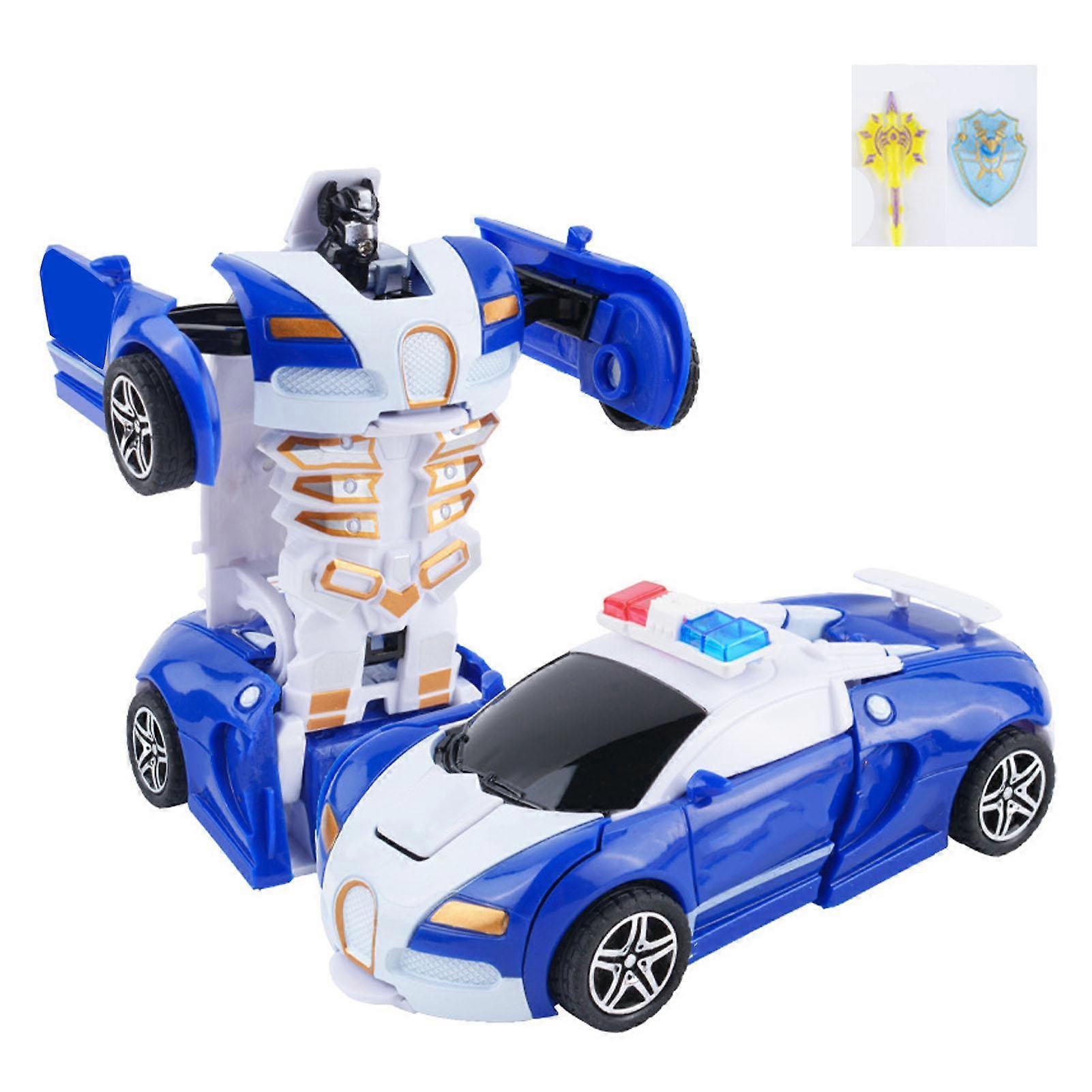 Transforming Car Toy Impact Resistant Dual Inertia Sturdy Durable Robot Car Toy for Kids Boys Blue