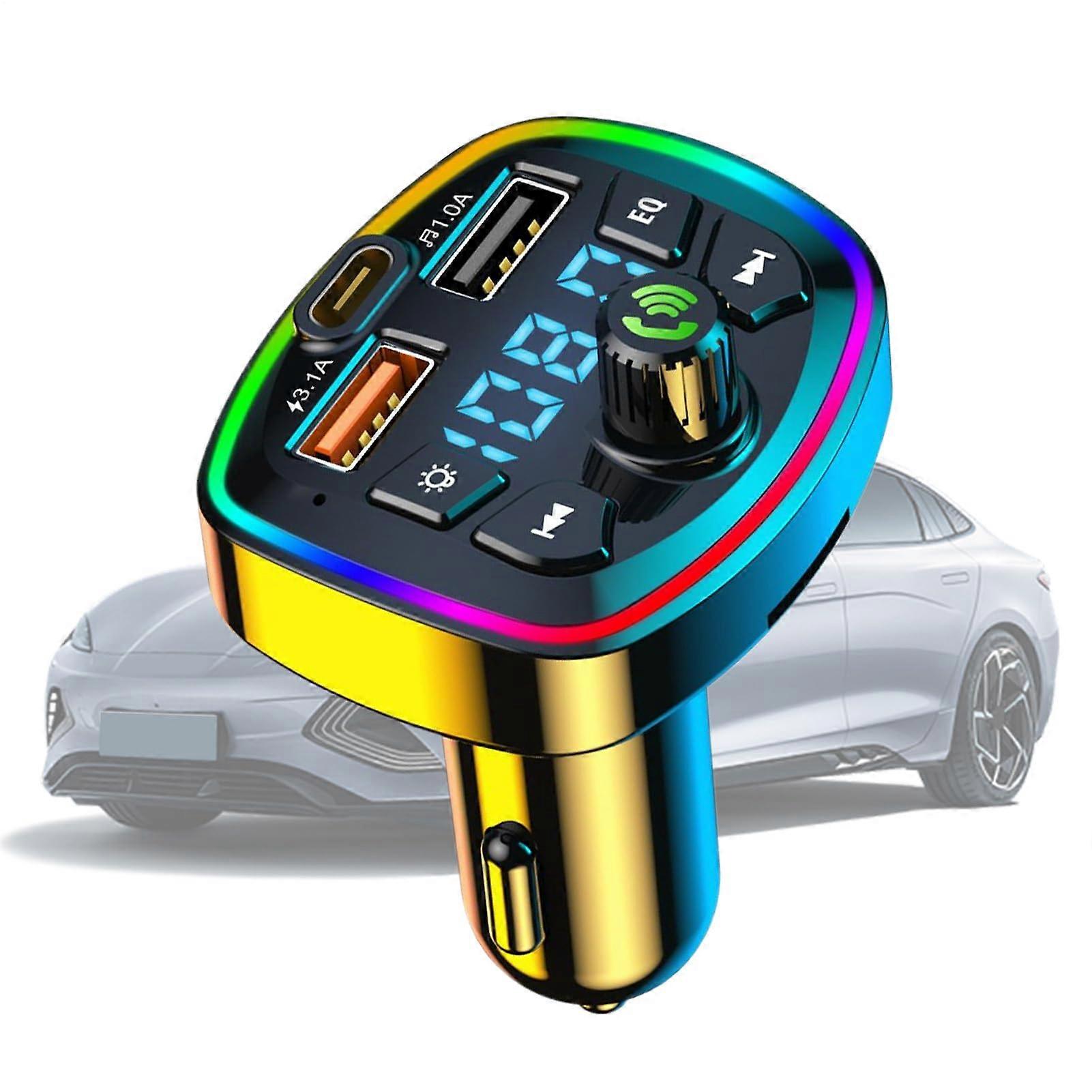 Car Wireless FM Transmitter LED Display Adapter with Dual USB Fast Charging for Hands Calling and Music Streaming 3.1A