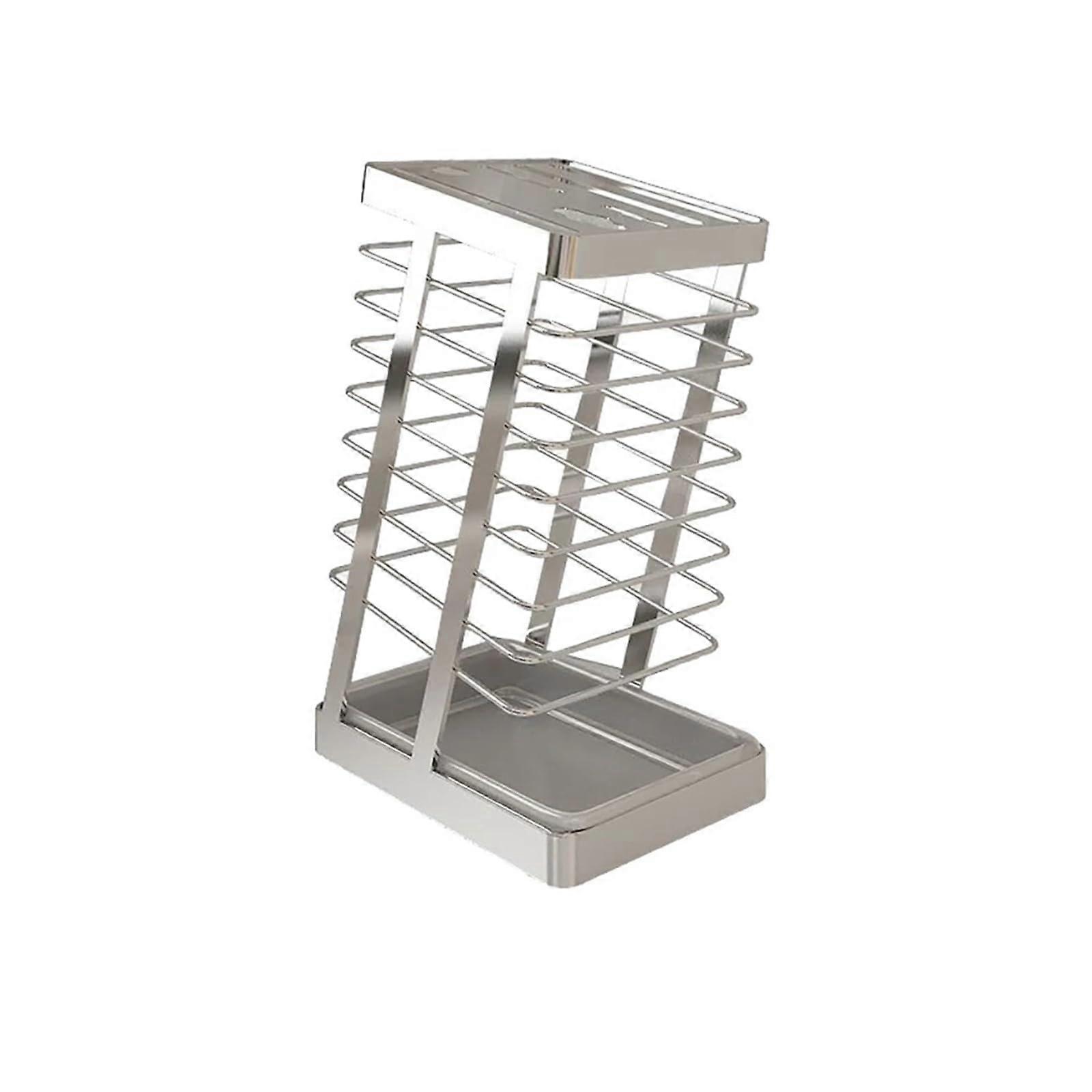 Stainless Steel Kitchen Knife Stand Large Capacity Storage Rack Tool Holder Silver