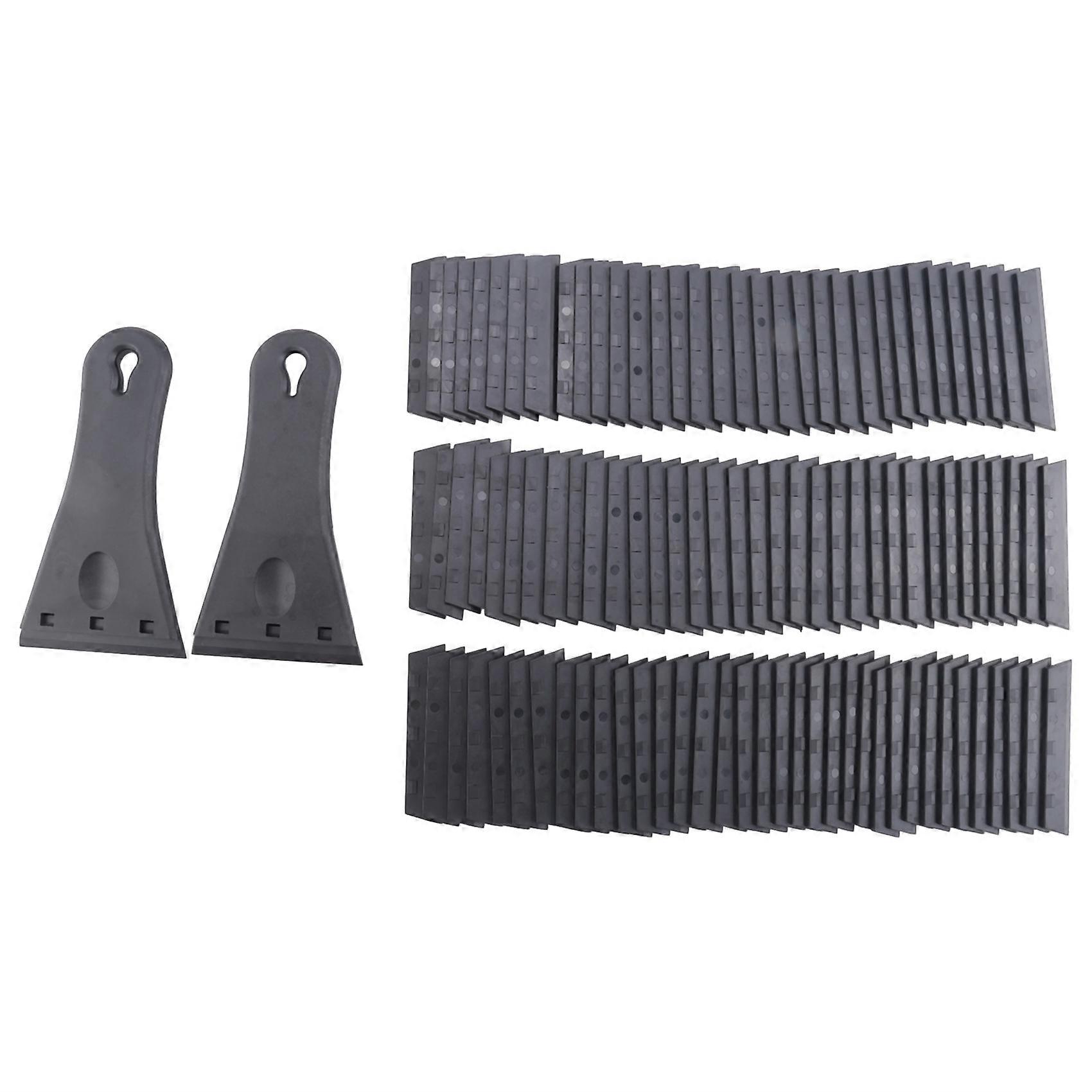 2 Pack Plastic Blade Scraper with 100Pcs Single Edge Plastic Blades, Extra Big Scraper Tool for Removing Paint Spots