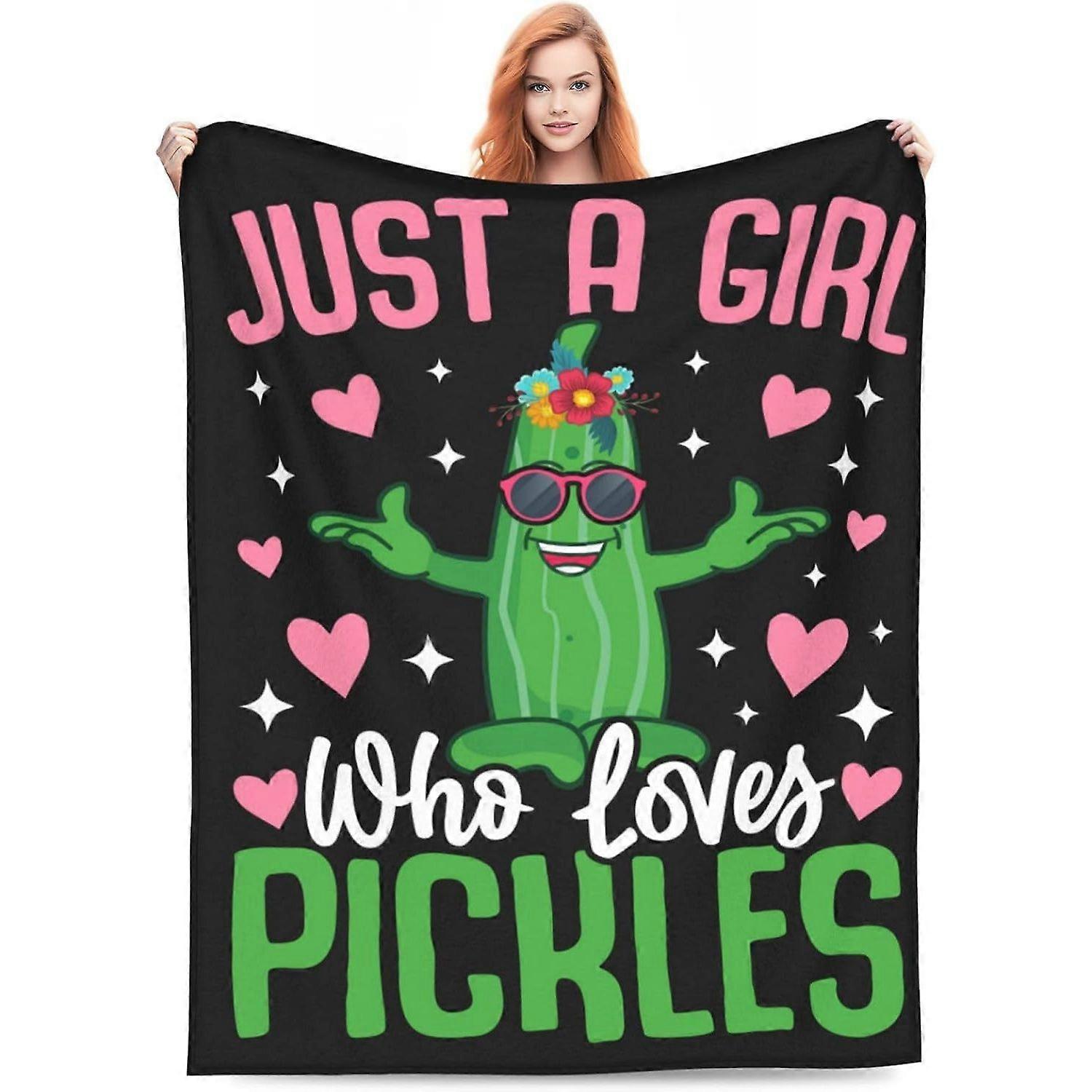 Funny Pickle Lover Gift Blanket - Soft Flannel Throw with Retro Cartoon Design & "Just a Who Loves Pickles" Text, Machin-edcvb432