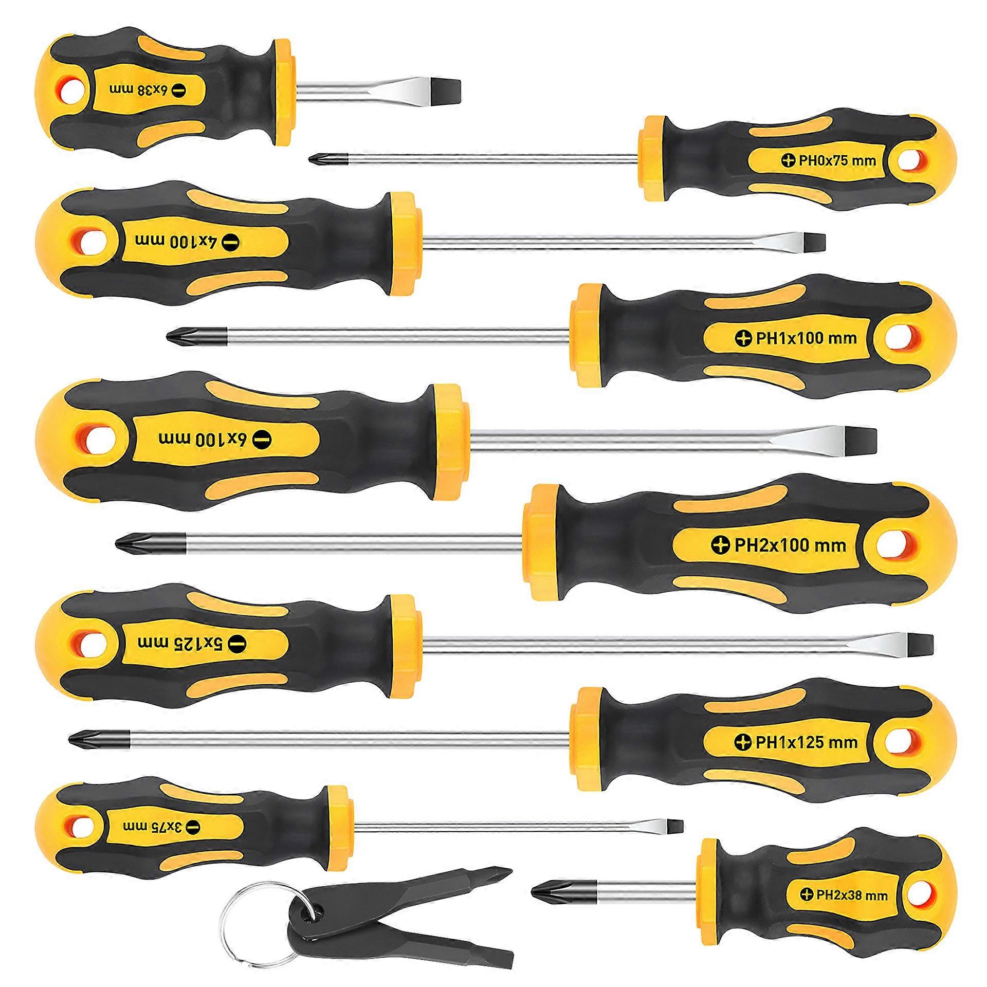12pc Magnetic Screwdriver Set Flat Executives Search Engine SPEED Building Handle Storage Case  Yellow