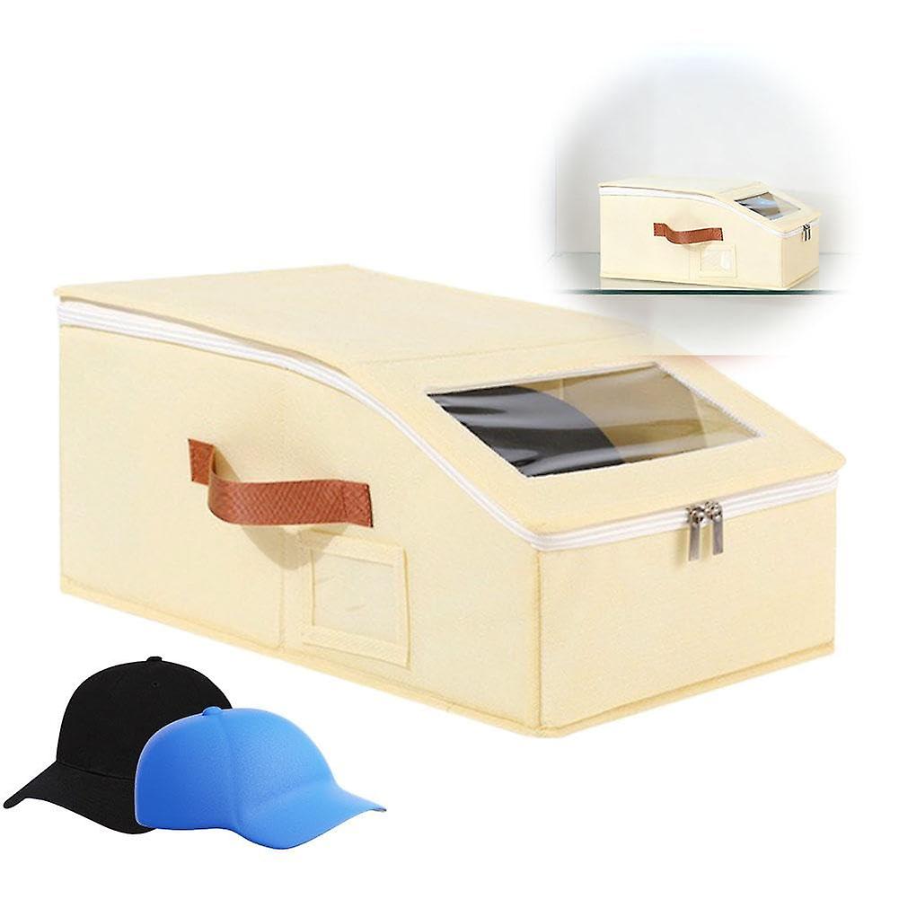 Hat Storage Box with Clear Window, Foldable Fabric Organizer with Handles for Closet, Dorm, Shoes, Clothes, Caps