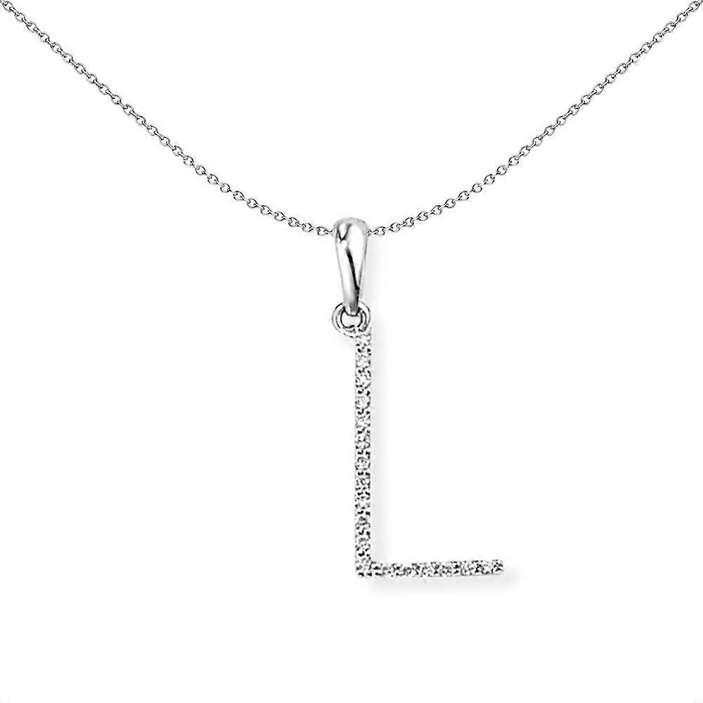 Jewelco London 18K 白金密镶钻石首字母吊坠 L 字母 8 毫米 x 19 毫米