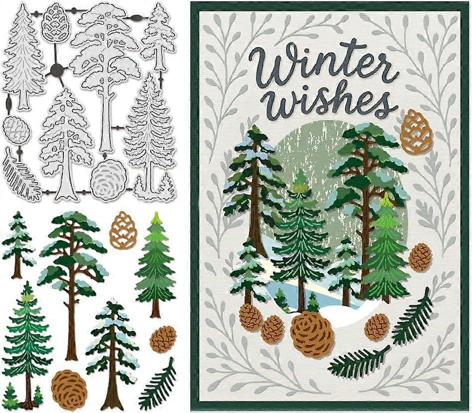 Metal Trees Frame Cutting Dies for Card Making Winter Tree Die Cuts Christmas Tree Die Cut Stencils Templates Scrapbooking Embossing Template for DIY 