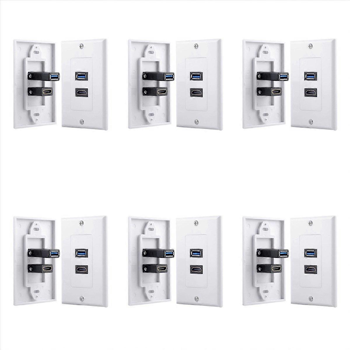 6X 2Port +USB 3.0 Female Wall Face Plate Panel Outlet Socket Extender White