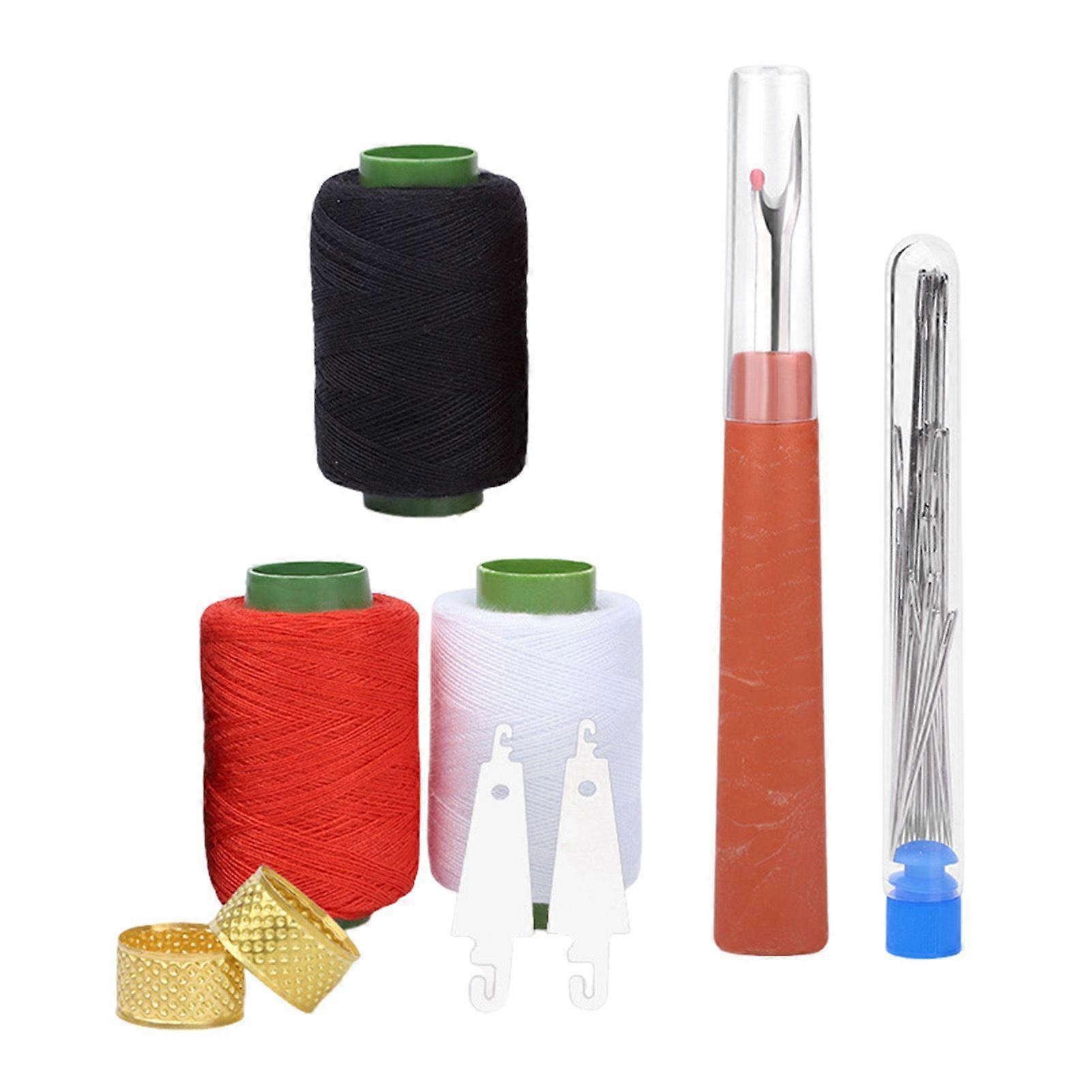 34Pcs/Set Sewing Tools Kit with Needle Threader Thread Remover Thimbles Assorted Size Needle Colorful Thread Spool Portable Sewing Tools Hand Sewing E