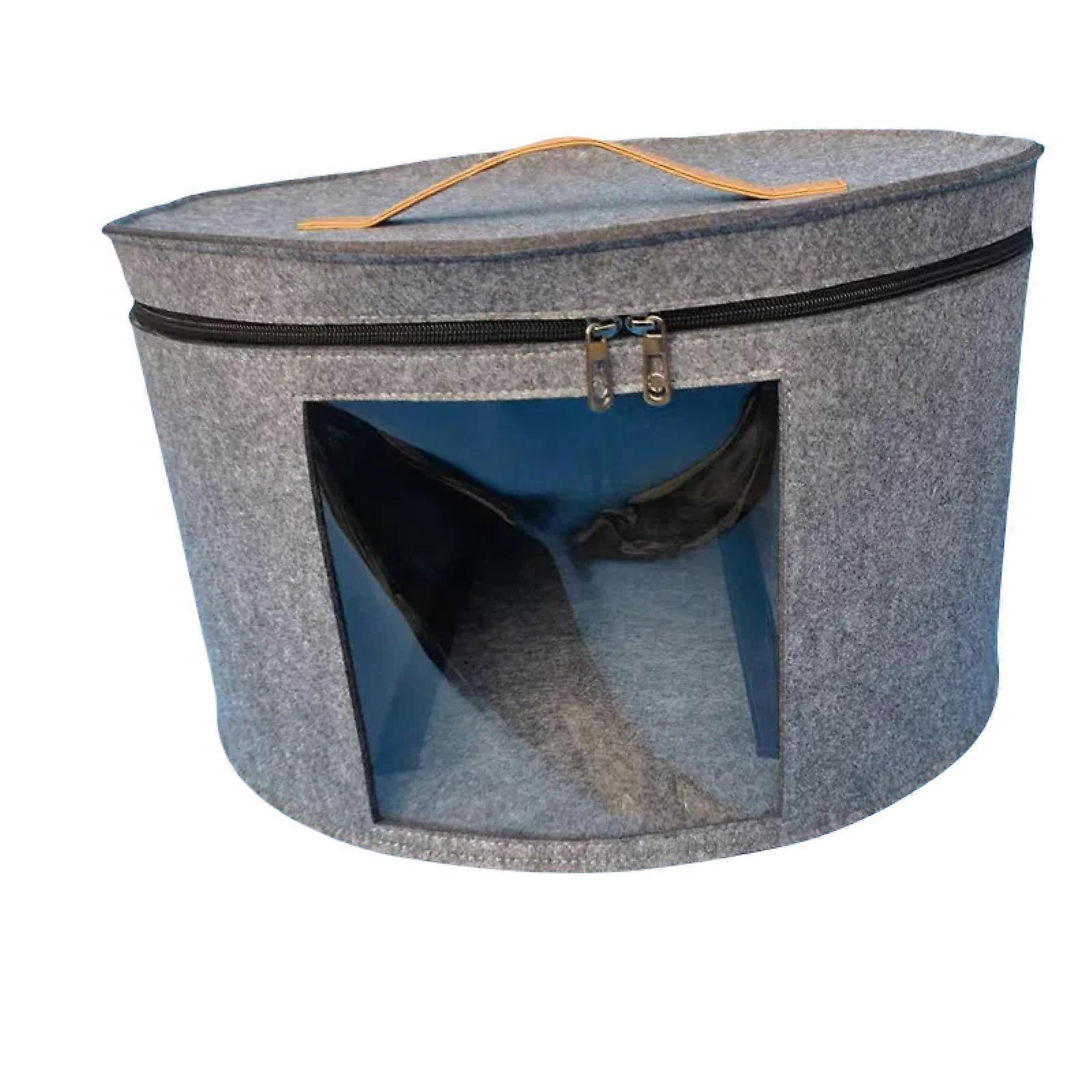 Felt Hat Storage Box with Round Folding Design and Dust Cover for Travel Sundries, Medium Gray 48x43cm