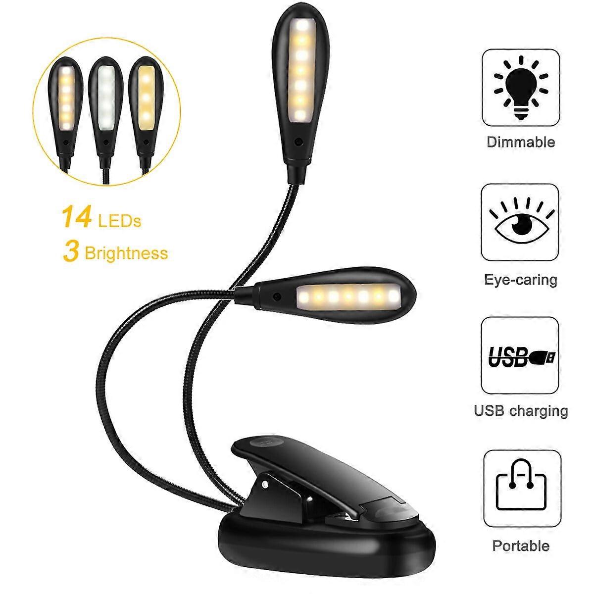 Baverta Reading Light - Book Light 14 LED USB Rechargeable and Eye?Care Book Light Flexible Clip Reading Lamp