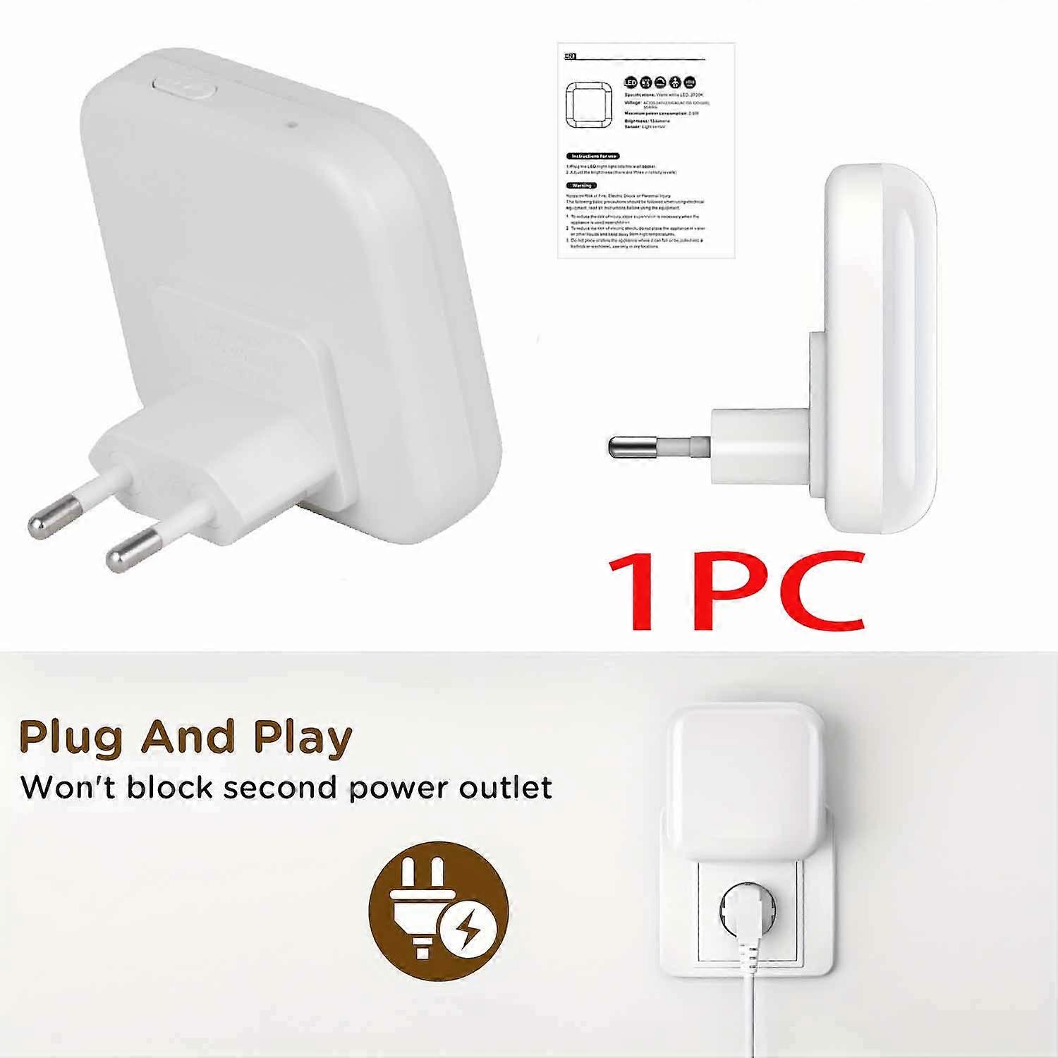 1pc/2pcs EU Plug in LED Night Light with Larger Bright Surface, Premium Warm Dimmable Night Light with Auto Dusk to Dawn Sensor