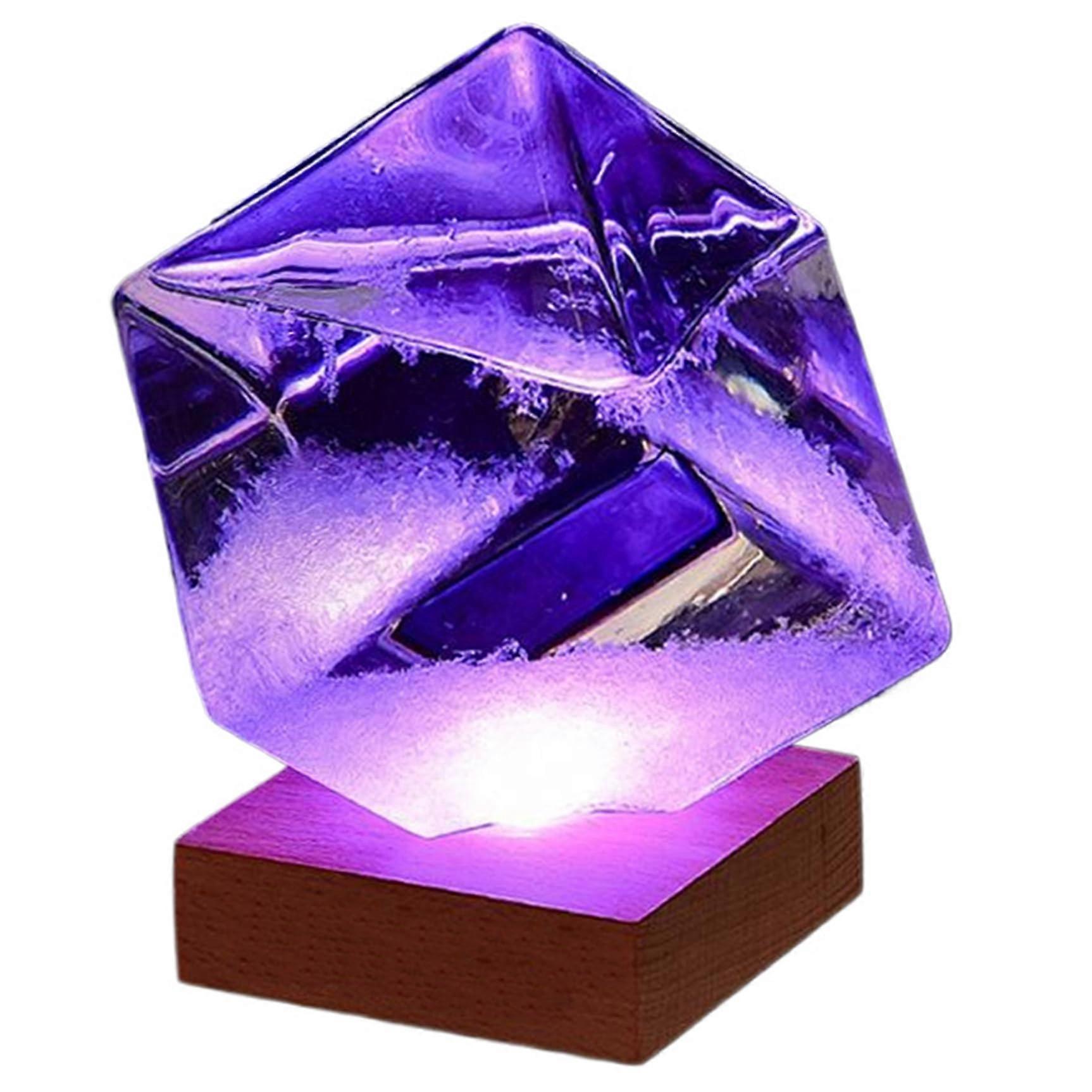 Storm Glass Weather Predictor Cube with Light Base for Home or Office Elegant Weather Forecast Décor