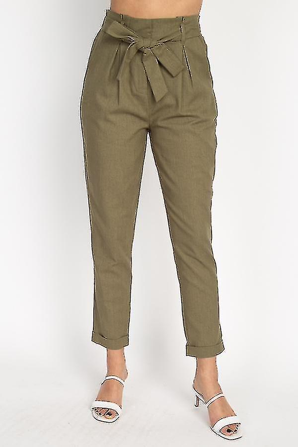 Belted Linen Paper Bag Pants