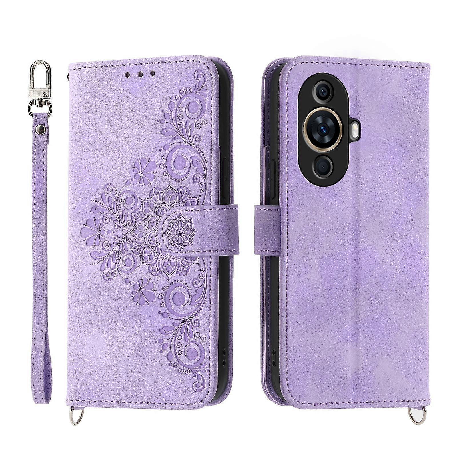 Skin-feel Flowers Embossed Wallet Leather Phone Case