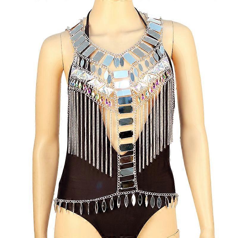 Belly Dance Crop Top Rave Bra Halter Fashion Tassels Necklace Burning Man Festival Tanks Chest Body Jewelry