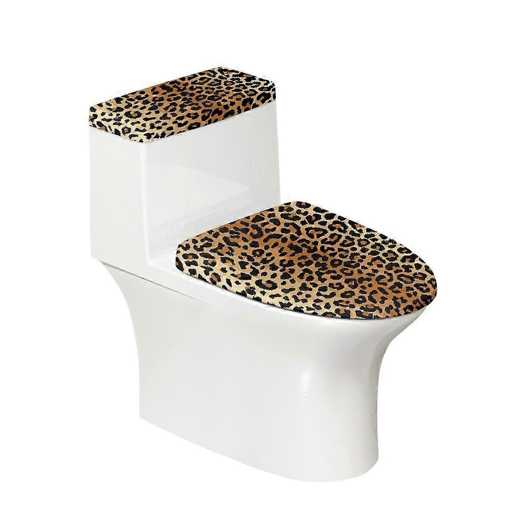 Leopard Print Toilet Seat and Tank Cover Set 2 Piece Elastic Edge Machine Washable Durable Fabric