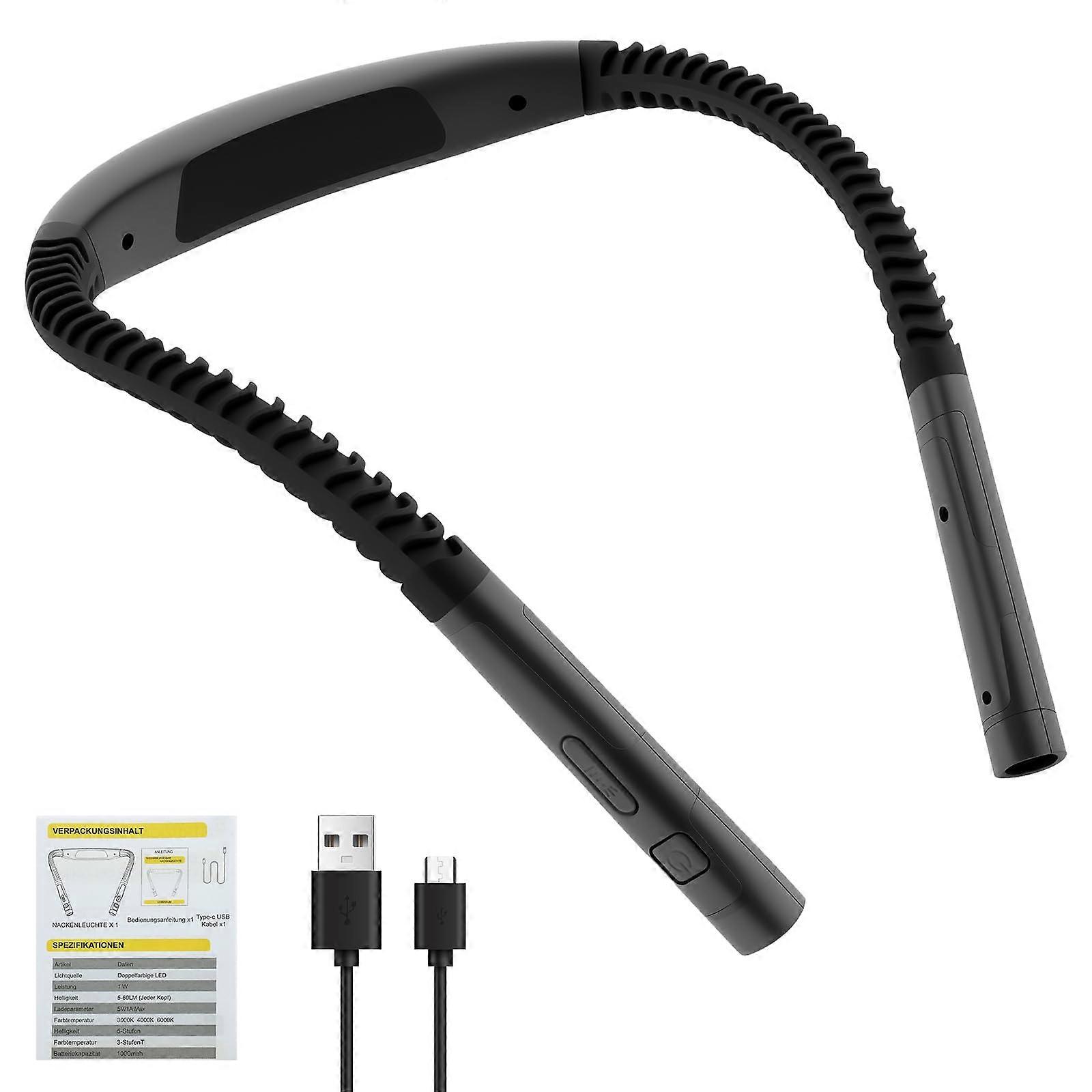 LED Neck Reading Light USB Rechargeable, Hands  Adjustable Brightness for Bed Reading, Grey