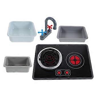 Conjunto de cozinha infantil com 6 peças, incluindo pia com torneira, para brincar de faz de conta.