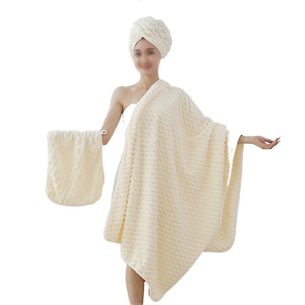 Women's Bath Towel and Shower Cap 3Piece Set, Thickened NonShedding Coral Velvet, Soft QuickDry