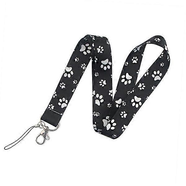 Universal lanyard with cool pattern - Cute Paw Print Black
