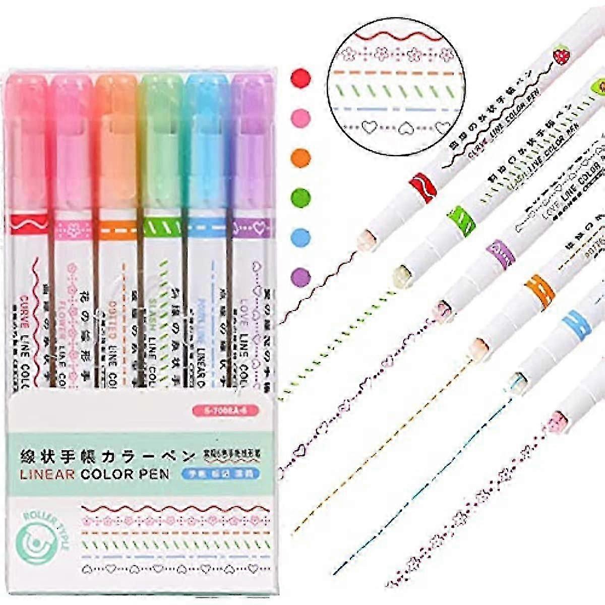 Curve Highlighter Pen Set Tip Pens With 6 Different Curve Shapes Fine Tips Colored Curve Pens Highlighter Markers Assorted Colors Gift For Kids Multic