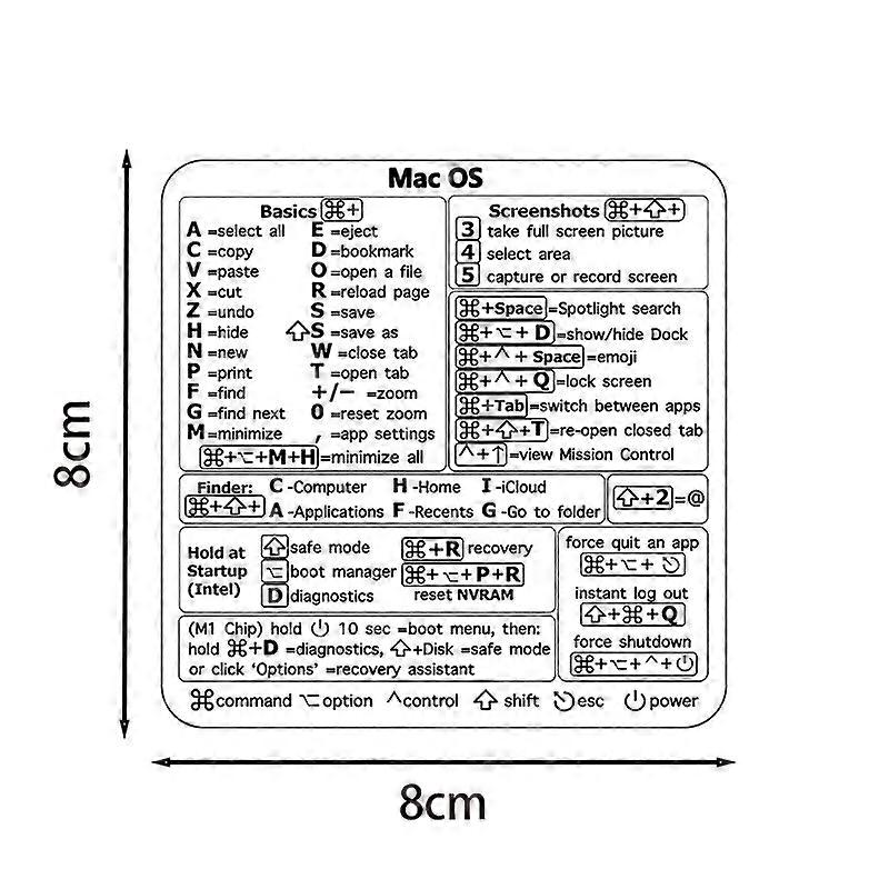 1PC Shortcut Stickers for MacBook Pro/Air Keyboard - Clear/Black, Fits 13-16" Models, Quick Navigation & Application Control