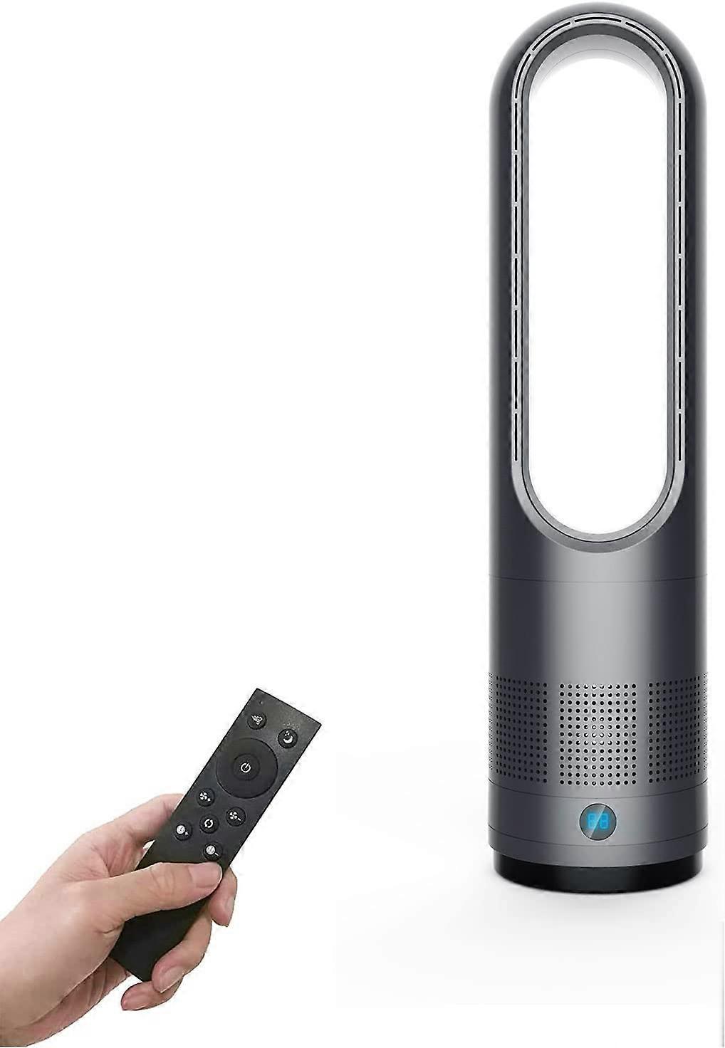 Bladeless Heating and Cooling Tower Fan with Remote, 80° Oscillation, 8 Speeds, Grey