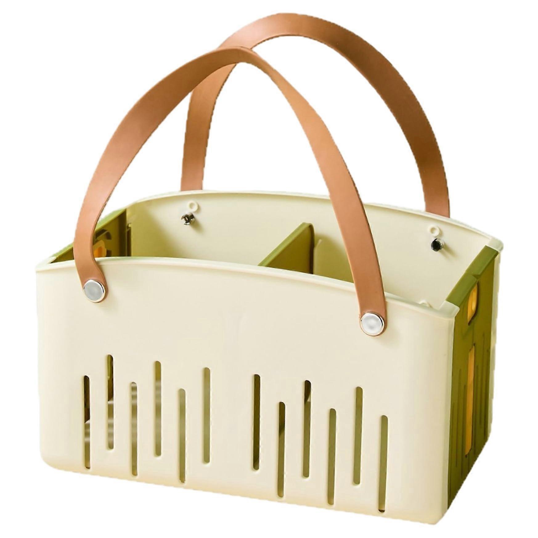 Collapsible Heavy Duty Plastic Shower Caddy with Handles, Double Compartment Drainage Basket for Bathroom and Dorm