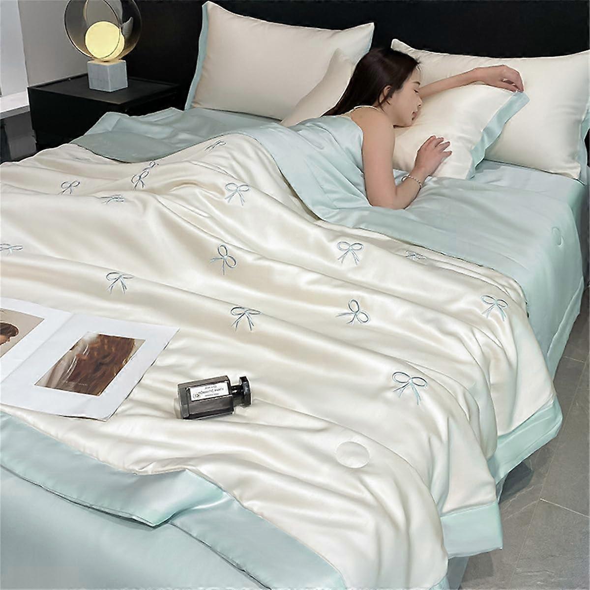 King Size Cooling Bedding Set with Breathable Cotton Quilt, Reversible Floral Design for Summer