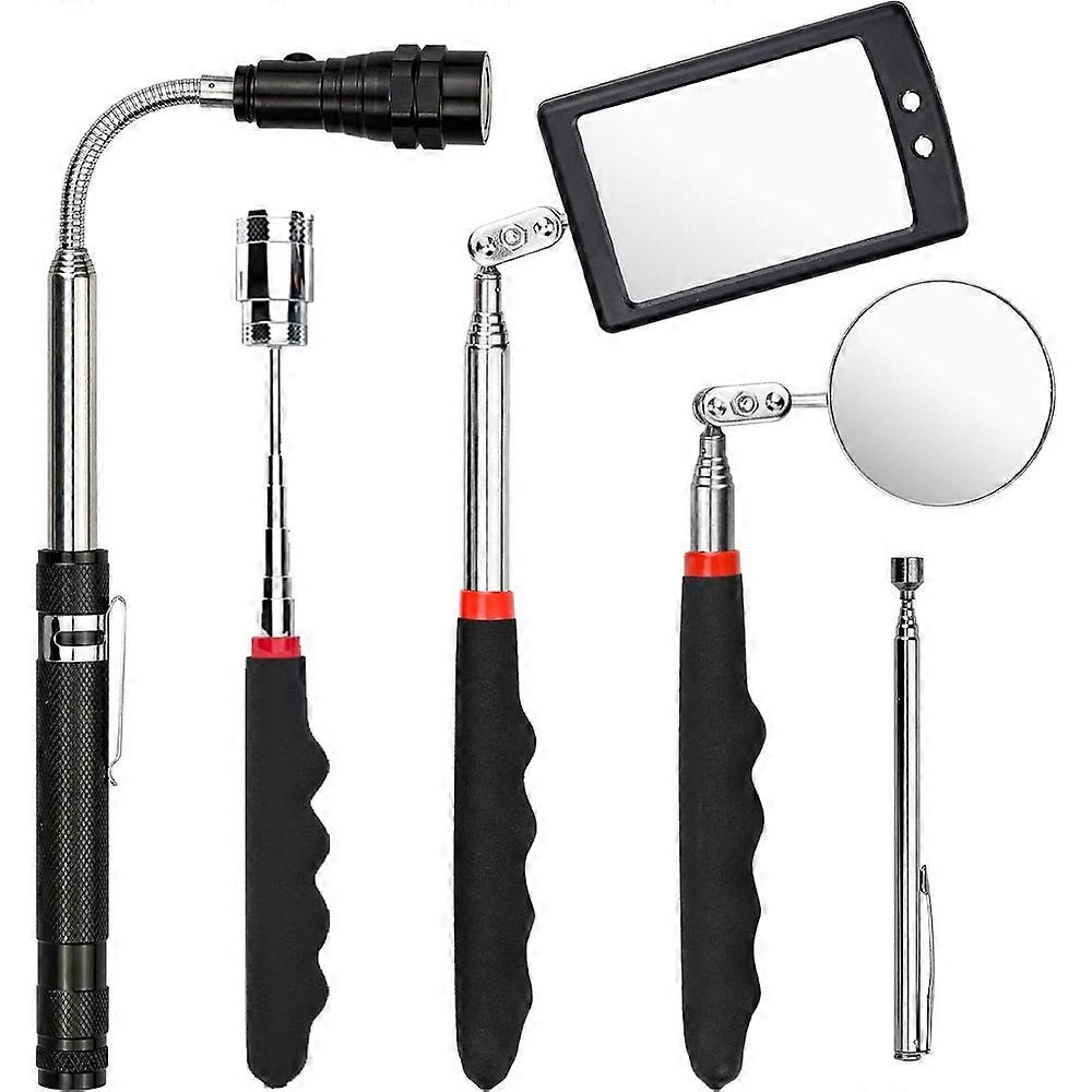 Professional magnetic telescopic pick-up tool set with adjustable pole and 360�� rotating inspection mirror, repair tool.