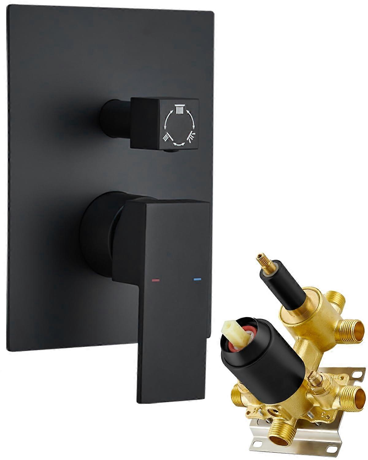 Matte Black Shower Faucet Set with Solid Brass Pressure Balance Valve, 3 Function Trim Kit