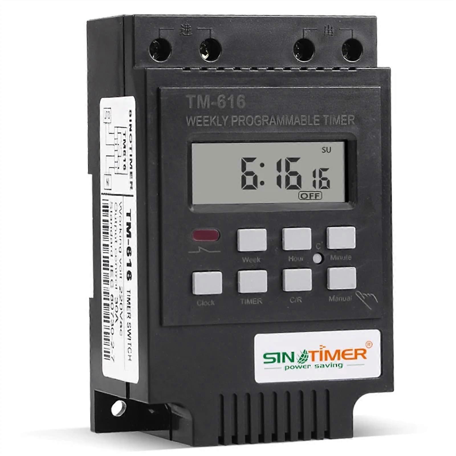 30A 7Day Programmable Digital Timer Switch, DIN Rail Mount Time Relay 110V 120V  Load