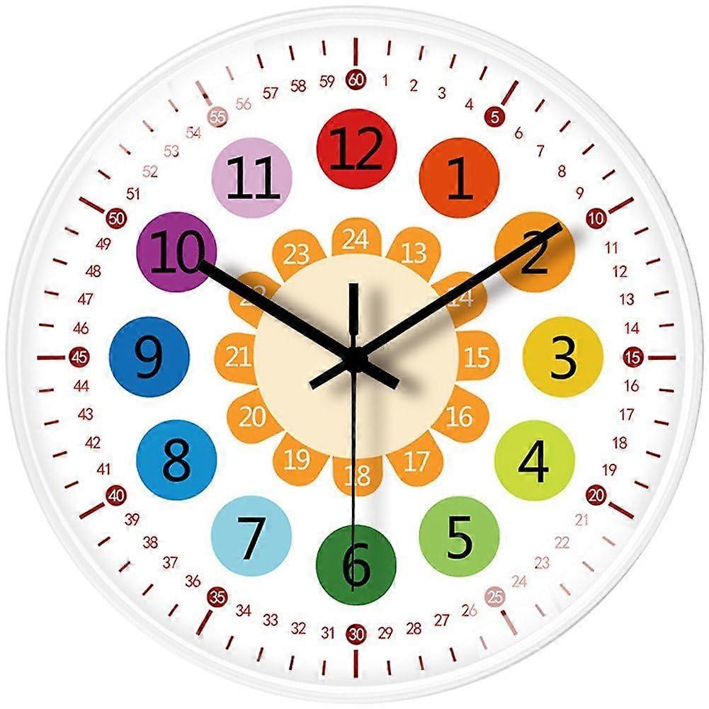 Kids Wall Clock Silent NonTicking Educational Learning Clock for Children Classroom Battery Powered