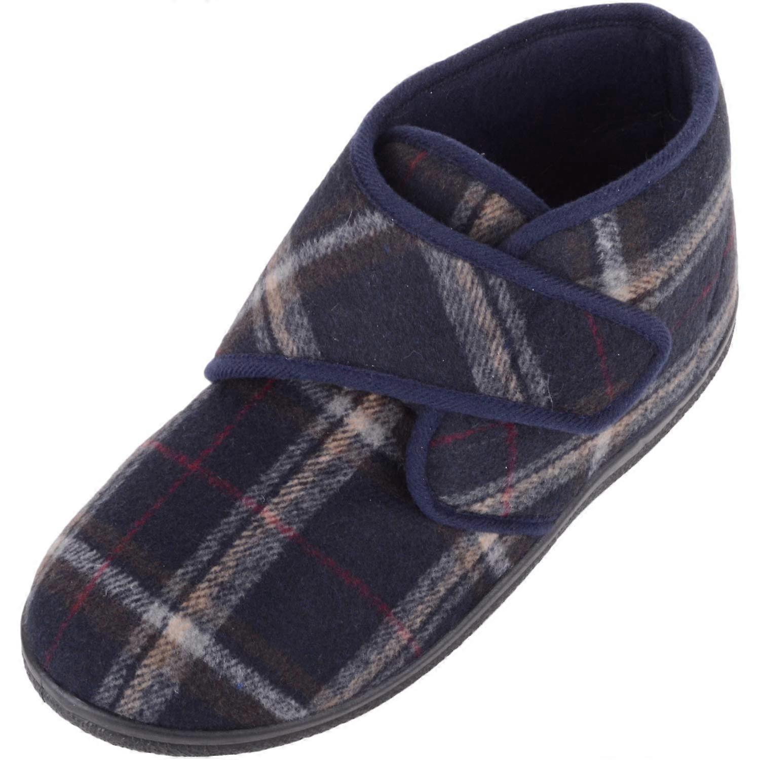 Absolute Footwear Slip On Checked Slipper Boot Bootee with Touch and Close Fastening