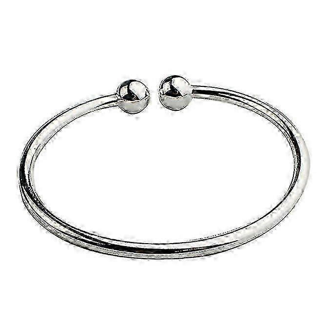Women's Silver Plated Open Hand Cuff Bracelet Simple Beads Bangle