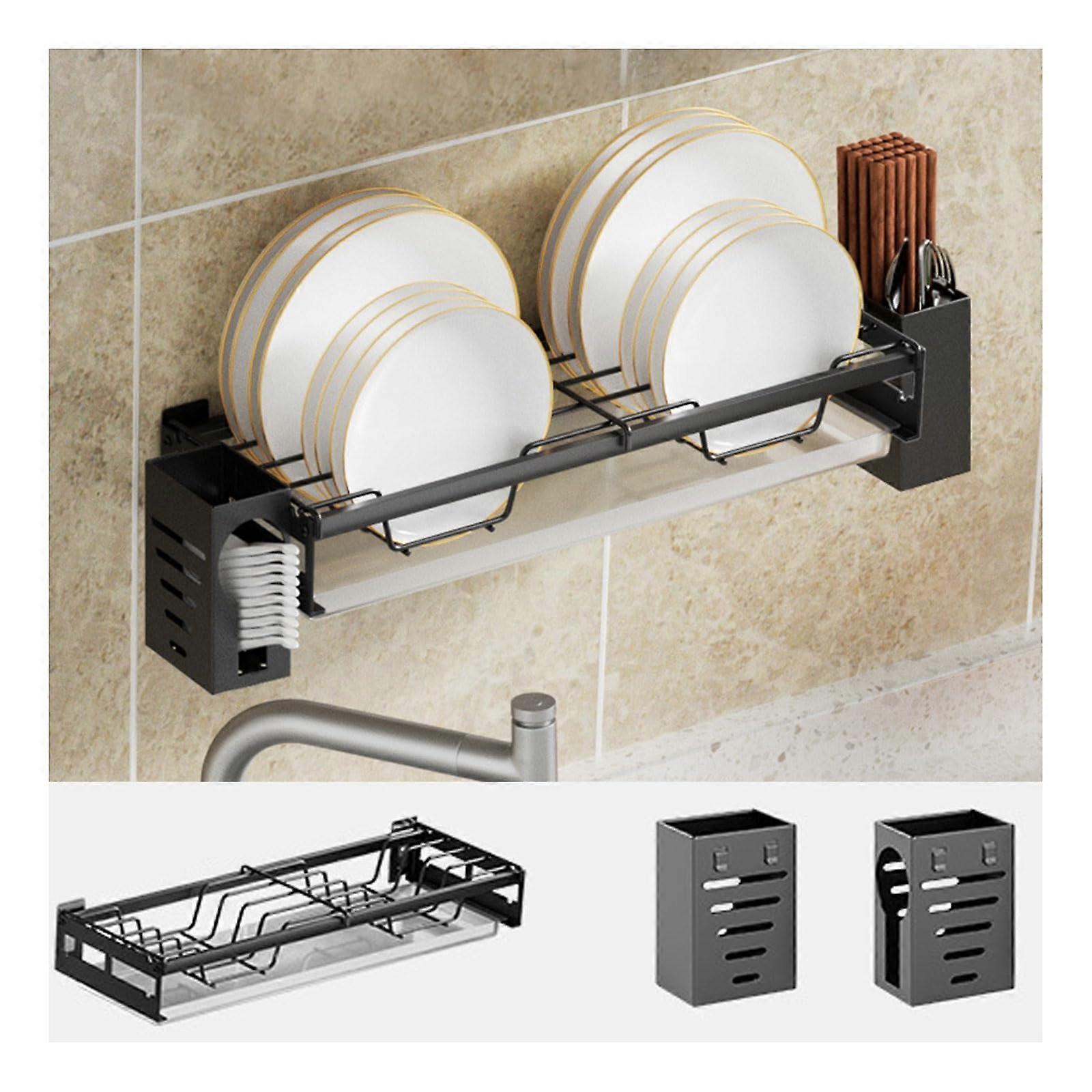 Wall Mounted Dish Drying Rack with Chopstick Holder, Stainless Steel Kitchen Storage Shelf