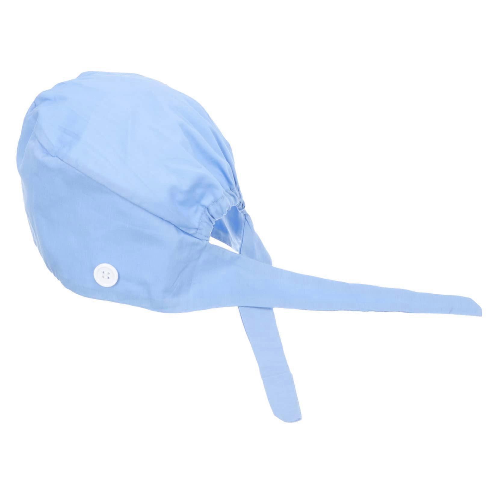 Adjustable Chef Hat with Buttons Breathable Cotton Tie Back Cap for Culinary Use Blue