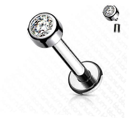 Titanium Labret Stud 16g Lip Ring with Clear Crystal, Internally Threaded Cartilage Piercing