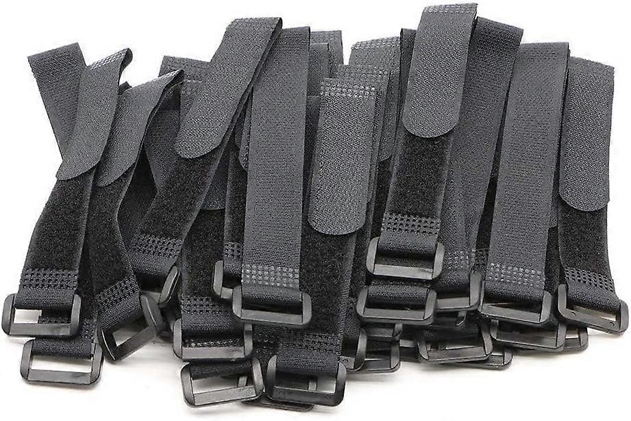 25pcs Black Hook and Loop Cable Straps 1x8 Inch Adjustable Reusable Wire Organizer with DRing