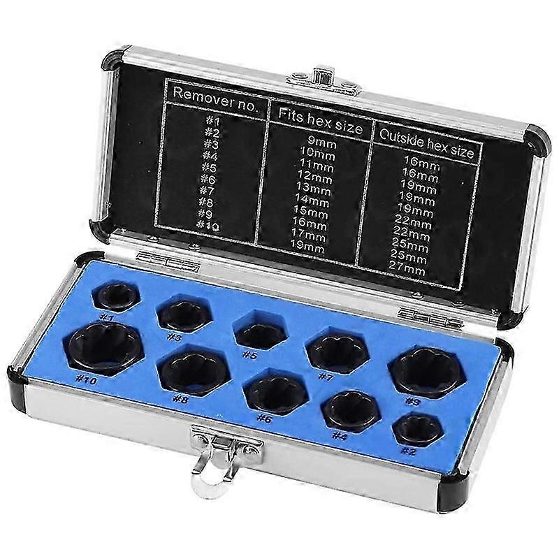10Pcs Drive Socket 9-19mm Nut Stud Extractor Bolt Remover Locking Set Threading Tools Kit