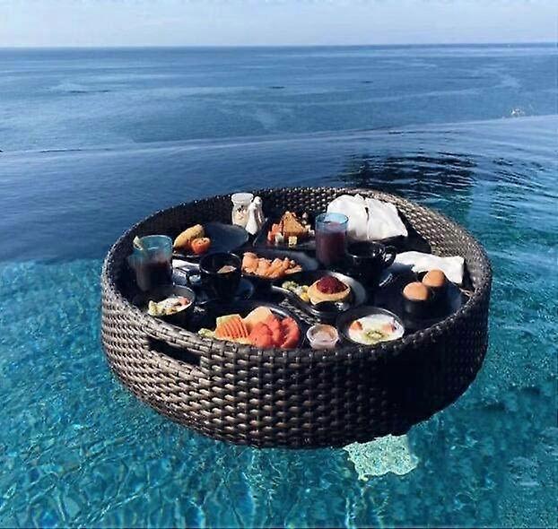 Floating Serving Tray Round 60cm Black for Drinks and Snacks, Stable Pool Floating Bar for Adults