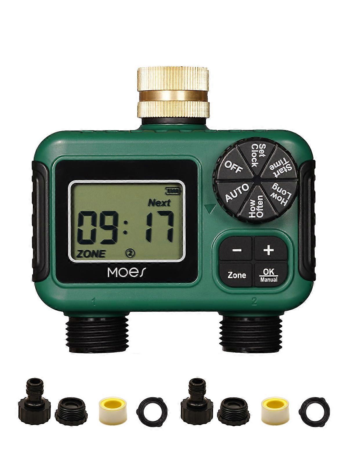 Garden Water Timer with Dual Outlet, Programmable 2 Zone Automatic Irrigation Controller for Lawn and Garden